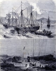 1702年にビゴ湾で沈没したスペインのガレオン船を探す。19世紀 作： Unknown artist