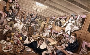 船酔い。19世紀初頭のイラスト。 作： Unknown artist