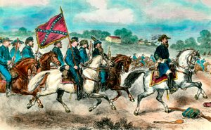 分離独立戦争：「1862年の南部連合騎兵隊とスチュアート将軍」 19世紀のエングレーヴィング 個人蔵 作： Unknown artist