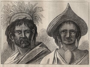 キャプテン・ジェームズ・クック（1728-1779）の第2回目の航海（1772-1775）：イースター島の男女 - "The Great Mariners of 18th century "より引用