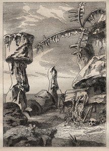 キャプテン・ジェームズ・クック（1728-1779）の第2回目の航海（1772-1775）：イースター島のモニュメント（モニュメント像、モアイ） - 図版は "The Great Mariners of 18th century "より引用。 作： Unknown artist
