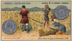 ショコラ・ゲラン・プトロン社のHistoire de la Monnaie Françaiseシリーズ。クロモリトグラフ 19世紀814年のルイ・デボネールのハーフデニール 作： Unknown artist