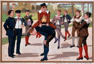 羊のジャンプゲーム、店の広告「The beautiful gardener」、V.1895 作： Unknown artist