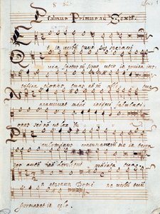 フランチェスコ・ゴンザーガ枢機卿が所有していた4声のための詩篇の楽譜ページ。 作： Unknown artist