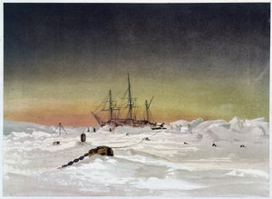 氷の中の船 - エドワード・ムース博士著「極海の岸辺、北極探検の物語」（Marcus Nard & Co, London）より 作： Unknown artist