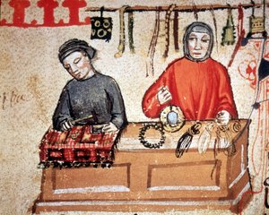 工芸品のショップ。14世紀の写本。フィレンツェ国立図書館