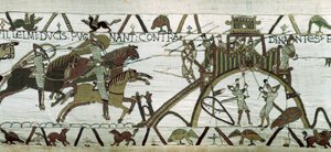 ディナンの街（コート・ダルモール）の包囲：征服王ウィリアム（1028-1087）の軍隊が街のカストラルの下駄箱を攻撃します。バイユー・タペストリーまたはマチルド王妃の刺繍の詳細 作： Unknown artist