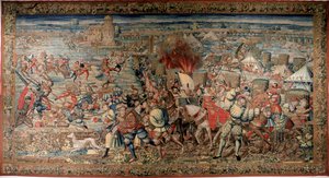 第6次イタリア戦争（1521-1526）：シャルル5世に対してフランソワ1世が敗北した1525年2月24日のパヴィア（Pavia）の戦いを表現したタペストリー。ナポリ。カポディモンテ国立博物館。