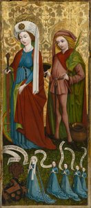 聖カタリナと聖ヴィート、アンナ・フォン・フライバーグとその娘たち、1450年頃（パネルにテンペラと油彩） 作： Unknown artist