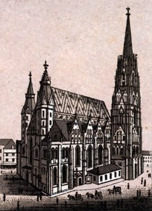世界図説168景」に掲載されているオーストリア・ウィーンのシュテファン大聖堂（St.Stephen or Stephansdom or St.Stephane or St.Stephan Kirche） 年代不詳（19世紀末）。