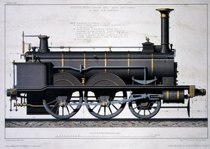 ミュルーズ鉄道の蒸気機関車 - ウォッシュでの描画 作： Unknown artist