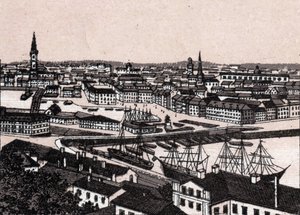 スウェーデン・ストックホルム 市街地の眺め（全体像）...「世界図説168景」より 未発表（19世紀末頃 作： Unknown artist
