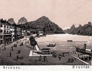 スイス：ブルンネンの街の風景 「世界図鑑168景」より 未撮影（19世紀後半 作： Unknown artist