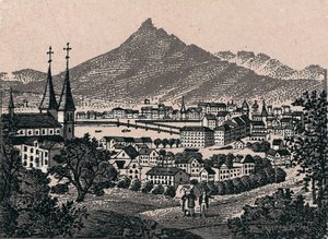 スイス：ルツェルンの街の風景（アルファルファ） 「世界図説168景」より 年代不詳（19世紀末 作： Unknown artist