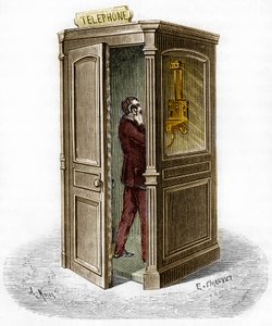 1888年の電話ボックス。The Journal of Youth」に掲載された版画 作： Unknown artist