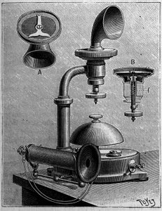スウェーデンの電話：エリクソン社の電話機の模型。1889年3月23日の「La Nature: Revue des sciences et de leurs applications aux arts et a l