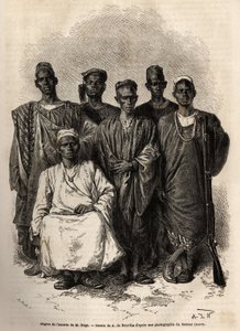 ニジェールに派遣された船上中尉マージュのアフリカ人護衛隊。1863年から1866年にかけて西スーダンを航海したマージュ中尉の物語を説明するためのエングレーヴィング。