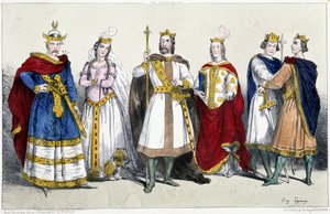 カロリンジア人。ハゲと呼ばれたシャルル2世（823-877）とアルデンヌまたはプロヴァンスのリチルデ（845-910）、ベグと呼ばれたルイ2世（846-879）とブルゴーニュのアンスガルド（826-880または882）、ルイ3世（863-882）とカルロマン2世（867-884） - Kingsより抜粋