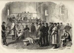 The Fenian Insurrection, Inquest on Mr Cleary in Courthouse at Kilmallock - 1867 - A trial of Fenians prior to the Court of Kilmallock in Ireland - 1867 - engraving from the "The Illustrous Universe" of 1867 作： Unknown artist