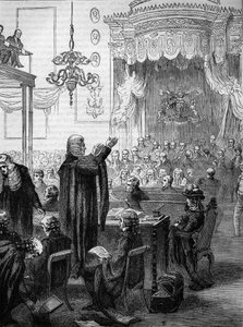 1820年、キャロライン王妃の裁判が行われた貴族院 - MRブラハムの弁護演説 - グレートブリテンおよびアイルランドのジョージ4世の妃、ブランズウィック＝ウォルゲンビュッテル（Brunswick Wolgenbuttel）のキャロライン（1768-1821）。 作： Unknown artist