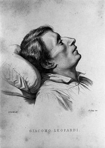 イタリアの詩人、ジャコモ・レオパルディ（1798-1837）の死に際の様子。 作： Unknown artist