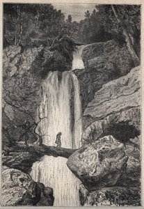 リンクレーターの滝-ウォルター・スコット（1771-1832）の歴史小説「スコットランドの清教徒」（Old Mortality）のための19世紀の挿絵 作： Unknown artist
