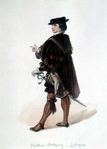 リヒャルト・ワーグナーのオペラ「ニュルンベルクのマイスタージンガー（Die Meistersinger von Nürnberg）」：ワルテル・フォン・シュトルツィングによる初演時の衣装バイロイトのワーグナー博物館。 作： Unknown artist