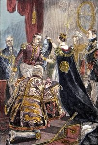 ヴィクトリア女王がフランス皇帝にガーター勲章を授与（ウィンザー城にて