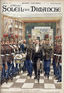国会のレントリー、傍聴に来ていた代議院議長のポール・デシャネル（1855-1922）。11月19日付「Le sun-du-dimanche」に掲載された図版 作： Unknown artist