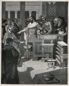 ローマ皇帝カリグラ(12-41)がローマ・ガリアでブローカンターを使っている様子。Adolphe BITARDの "Les arts et metiers illustres "に掲載された1885年のエングレーヴィング。 作： Unknown artist