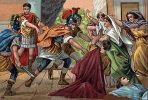 ローマ皇帝カラカラ（188-217）は、弟ゲタを母の腕の中で殺害した。 作： Unknown artist