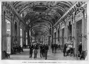 元老院のロビー、リュクサンブール宮殿の旧玉座の間。1883年「Le Monde illustrious」に掲載されたエングレーヴィング。個人蔵。 作： Unknown artist
