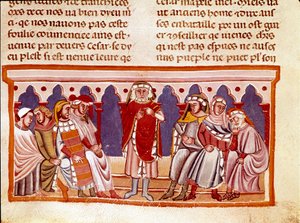 十二人のセザールの生涯を語る『ローマ人の事実』からのミニチュア法の教え。13世紀ヴェネツィア、ビブリオテカ・マルチャーナ 作： Unknown artist