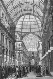 1867年、ミラノにあるヴィクトル・エマニュエルのギャラリー（Victor-EmmanuelGalleria Vittorio Emanuele）があります。1867年のエングレーヴィング。 作： Unknown artist
