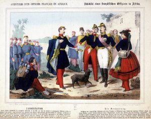 アフリカでのフランス人将校の冒険。アラブ人に襲われた駐屯地のリーダーであるこの青年将校は、武装解除され、戦時評議会で逮捕された。 作： Unknown artist