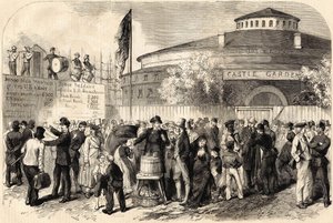 1865年4月、ニューヨークに到着した移民の様子。シャンリー氏による図面。19世紀のエングレーヴィング。 作： Unknown artist