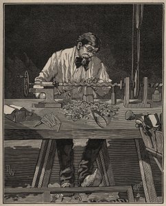 旋盤の技術：トルソーの柱のファソニング。Adolphe BITARDの "Les arts et metiers illustres "に掲載された1885年のエングレーヴィング。 作： Unknown artist
