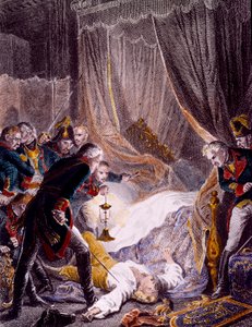 退位の署名を迫られたロシア皇帝ポール1世ペトロヴィッチ（1754-1801）が、聖ミカエル宮殿の自室で暗殺された場面。1801年頃のエングレーヴィング。個人蔵 作： Unknown artist