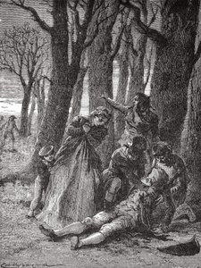 1804年12月3日の朝、シャンゼリゼ通りで13本の針で刺されたフィリップ・ルボン（1769 - 1804）の遺体が引き上げられる - 1896年の「科学のアルバム、輝かしい科学者、大発見」に掲載 作： Unknown artist