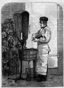 シャンパーニュワインの瓶詰め作業。1864年に描かれたもの。 作： Unknown artist