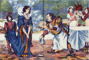 料理人は王女に、リケの婚礼のごちそうを準備すると答える。フランスの作家シャルル・ペロー（1628-1703）の物語「リケ・ア・ラ・ホッペ」の匿名の挿絵。イメージ：Marcel Vagne, Jarville Nancy, undated (19世紀後半). 作： Unknown artist