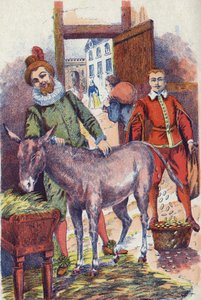 金のエキュースを持ったロバ。フランスの作家、シャルル・ペロー（1628-1703）の「ロバの皮」物語の挿絵。匿名のイラスト。イメージ：Marcel Vagne, Jarville Nancy, undated (19世紀後半). 作： Unknown artist
