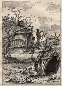 エティエンヌ・マルシャン船長（1755-1793）の世界一周遠征（1790-1792）：エンドダハトの地（オーストラリア）の先住民族のキャビン - 図版は "18世紀の偉大なマリナーズ "から引用。