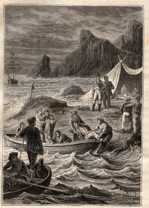 ニコラ・ボーディン（1754-1803）の南方遠征（1800-1803）：壊血病の病人はベイ・オブ・アドベンチャー（オーストラリア・タスマニア）に上陸した - 図版は "The Great Mariners of 18 century "より引用 作： Unknown artist