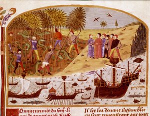 アレキサンダー大王の艦隊 ミニチュア Quintus Curtius Rufus (Quinte Curce) (1世紀) 1468年頃 - (Ms 1335) Reims, Municipal Libraryより引用 作： Unknown artist