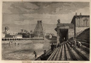 インドのポンディシェリー近郊のベンガル湾に位置するチランバラン・パゴダのガウト（聖なる池）。の遠征を説明するためのエングレーヴィング。 作： Unknown artist