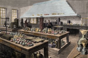 フランスの化学者・生物学者であるルイ・パスツール（1822-1895）の超高等師範学校の大研究室 - Louis Pasteur dans son laboratoire à l