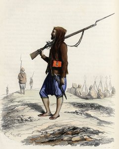1830年のアルジェ遠征でフランス軍に抵抗するアブド・エル・カデル首長の歩兵。レオン・ガリベール著「L