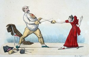 フェンシングのレッスン：若者の体格を矯正し、事故を防ぐ方法 - 19世紀、カルナヴァレ美術館。 作： Unknown artist