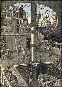 航海士クリストファー・コロンブス（1451-1506）の乗ったカラベル。 作： Unknown artist
